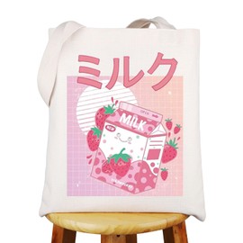 WZMPA Japanese Anime Milk Tote Bag Kawaii Anime Lover Gift Cute Strawberry Milk Shake Grocery Bag Cartoon Milk Aesthetic Gift, Anime Milk Tg, Large