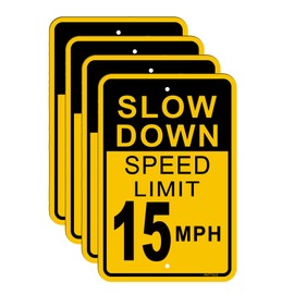 PHTTULE Slow Down Speed Limit 15MPH Sign 4 Pack, Slow Drive Signs for Street 12" x 18" Rust Free Heavy Duty Aluminum