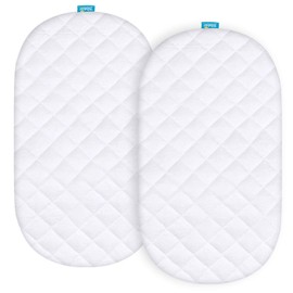 Waterproof Quilted Bassinet Mattress Pad Cover Compatible with Dream On Me Lacy, Portable 2-in-1 Bassinet, 2 Pack, Ultra Soft Bamboo Sleep Surface, Breathable and Easy Care