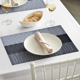 Artoid Mode Grey Black Horizontal Stripe Vinyl PVC Set of 6 Placemats, Washable Woven Non-Slip Place Mats For Home Holiday Party Dining Table
