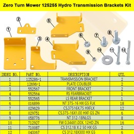MWEDP Zero Turn Mower 125255 Hydro Transmission Brackets Kit for Hustler Raptor SD/SDX Mower, Includes L/R Hydro Brackets & Hardware 552564, 552565, 552566, 552567