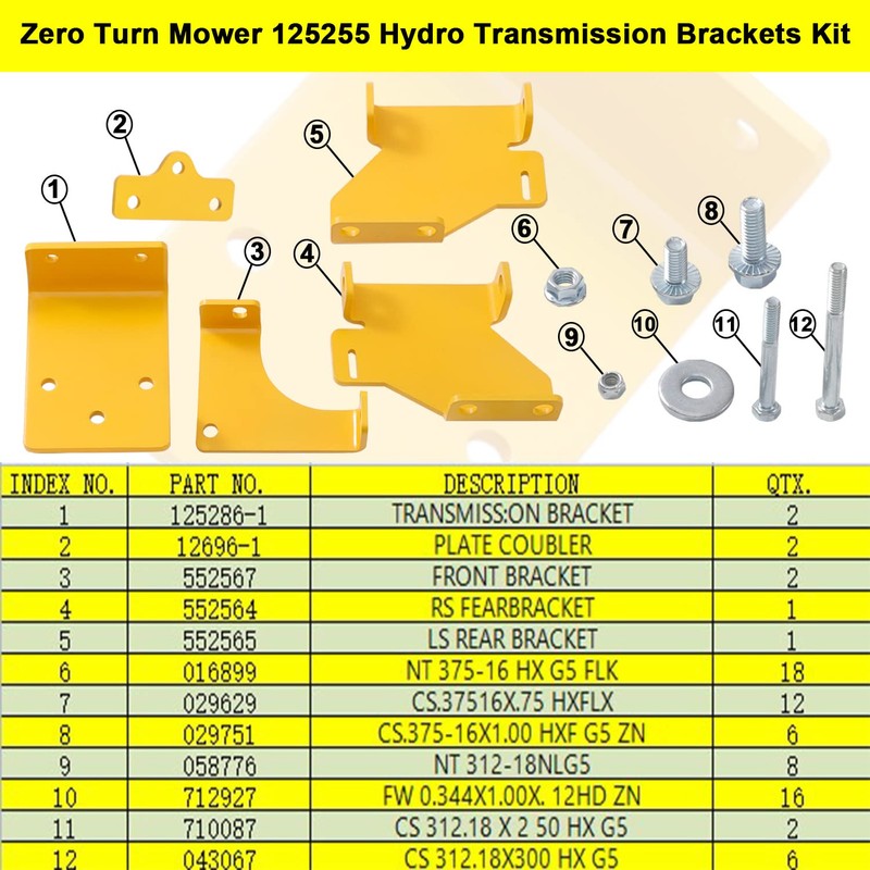 MWEDP Zero Turn Mower 125255 Hydro Transmission Brackets Kit for