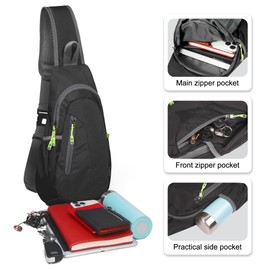 TITECOUGO Small Sling Bag Lightweight Crossbody Bag for Women Men Hiking Backpack Travel Shoulder Bag Chest Daypack for Gym Work Casual Cycling Outdoor Sports Black