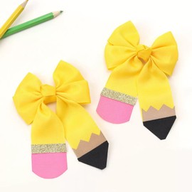 Pencil hair bow clips barrettes,back school gift for teen toddler girls kids graduation cheer party favors unifrom dress decoartion accessories