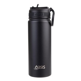 Oasis Stainless Steel Double Wall Insulated Challenger Sports Bottle with Sipper 550 ml - Black