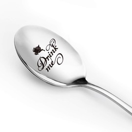 Funny Spoon Engraved for Women Men Kids - Tea Party Favors - Alice in Wonderland Gifts for Women Teens Friends - Perfect Gifts for Birthday/Valentine/Christmas(Drink Me)