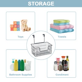 2 Pack The Cabinet Door Organizer,Hanging Wall Mount Storage Wire Basket, Grid Storage Basket for Kitchen,Cabinet,Bathroom,Pantry,Black