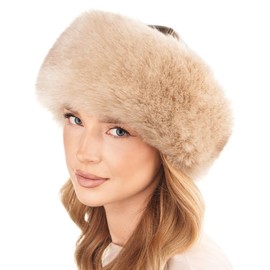 Futrzane Siberian Trim Hat - Womens Leather Faux Fur Hats - Elegant Russian Hat (L, Gold - Gold Siberian)