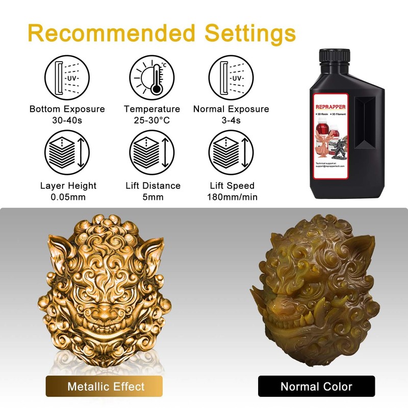 RepRapper Brass MetalShift 3D Printer Resin 405nm Fast UV-Curing Standard