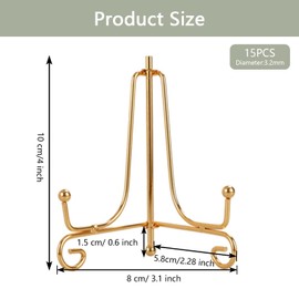 WOPPLXY 15 PCS Gold Iron Plate Display Stand - 4 inch Metal Plate Holders Display Stands Picture Stands - Golden Small Plate Photo Frame Decorative Display Stands