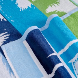 Lucky Brand 100% Cotton Oversized Beach Towel, Blue Surf Stripe, 36" x 72", Soft, Absorbent, and Quick-Drying, Perfect for Beach, Pool, or Travel