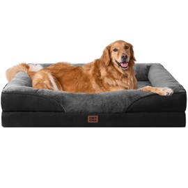 EHEYCIGA Memory Foam XL Dog Bed for XLarge Sized, Extra Large Orthopedic Dog Sofa with Sides and Waterproof Liner, Washable Bolster Pet Bed Couch with Removable Cover, 42x30x7.5 Inch, Grey/Black