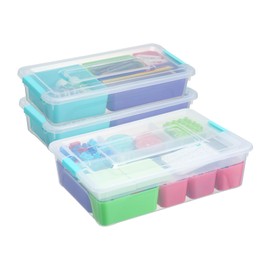 Naivees 3 Pack Plastic Storage Box with Multi-colour Storage Box Art Craft Organizer with Divider for Organizing Tool, Craft