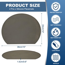 uxcell Silicone Placemat Set of 2, Heat Resistant Placemats for Dining Table Semicircle Non-Slip Place Mats Easy to Clean Waterproof Oil Proof Kitchen Placemats, Dark Gray