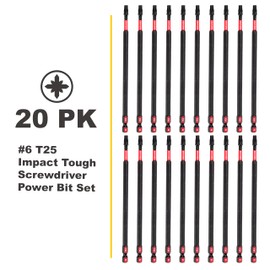 GEINXURN 20Pack Impact Tough #25 Torx 6 in. Insert Driver Bits, Magnetic T25 Head Power Bits, S2 Alloy Steel T25 Screwdriver Bits Set Bulk
