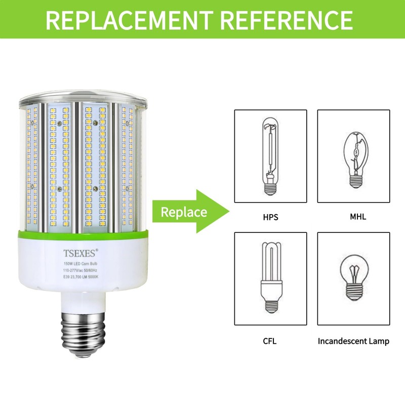 TSEXES 2 Pack LED Corn Bulb 150W,E39 Mogul Base,23700Lm 5000K