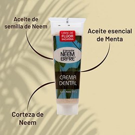 Crema Dental Natural LIBRE DE FLUOR Artesanal de Corteza de Neem-Sin Fluor, Gluten, Sulfatos (SLS), Parabenos, Petrolatos, Triclosan, Azucar | bienestar NEEM ERFRE (Menta, Paq. 3)