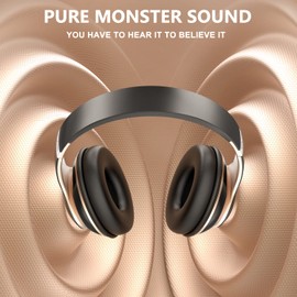 Rebocico Bluetooth Headphones Over Ear, 6 EQ Modes Wireless Headphones Over Ear,65 Hours Playtime Foldable Lightweight Wireless Headphones,with Built-in HD Mic, FM, SD/TF for PC/Home（Black & Gold）