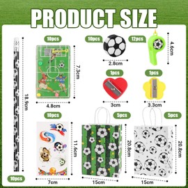 Pack of 64 Football Boys Children's Birthday Football Set Football Birthday Footballer Party Bag with Pencils Gifts Erasers Whistle Football Pinball Games Stickers for Boys Girls