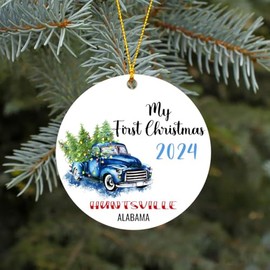 Christmas Decoration Ornament Tree Huntsville City Alabama State - Huntsville AL Ornaments Rustic Home Decor Unique Xmas Gift Idea Family 3 inches White