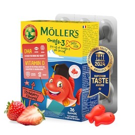 MLLERS Cápsulas de Omega 3, aceite de pescado natural Omega 3 para niños con DHA y EPA, sin gluten, lactosa ni azúcar añadido, fáciles de masticar,...