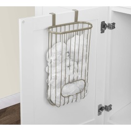 Spectrum Ashley Over The Cabinet Plastic Bag Holder (Satin Nickel Powder Coat) - Grocery & Recycling Bag Dispenser for Kitchen, Bathroom, Under Sink, Home, & Apartment Organization