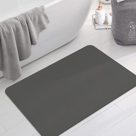 Bath Mat Super Absorbent Bathroom Mat, Rubber Non-Slip Ultra Thin Bathmat, Washable Shower Floor Mats for Bathtub and Sink (Dark Grey, 60 x 90 cm)