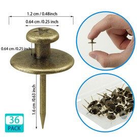 EQUIJUANCE 36 PCS Double Headed Thumb Tacks Push Pin for Picture Hanging, Wall Nails for Hanging, Nails for Wall Decor, Picture Hangers (Bronze)
