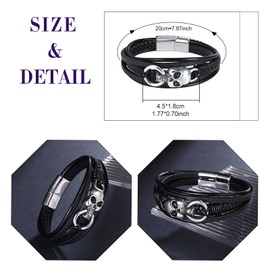 Feilok Leather Bracelet for Men Classics Skull Men's Leather Bracelet Punk Leather Bracelet with Magnetic Clasp Braided