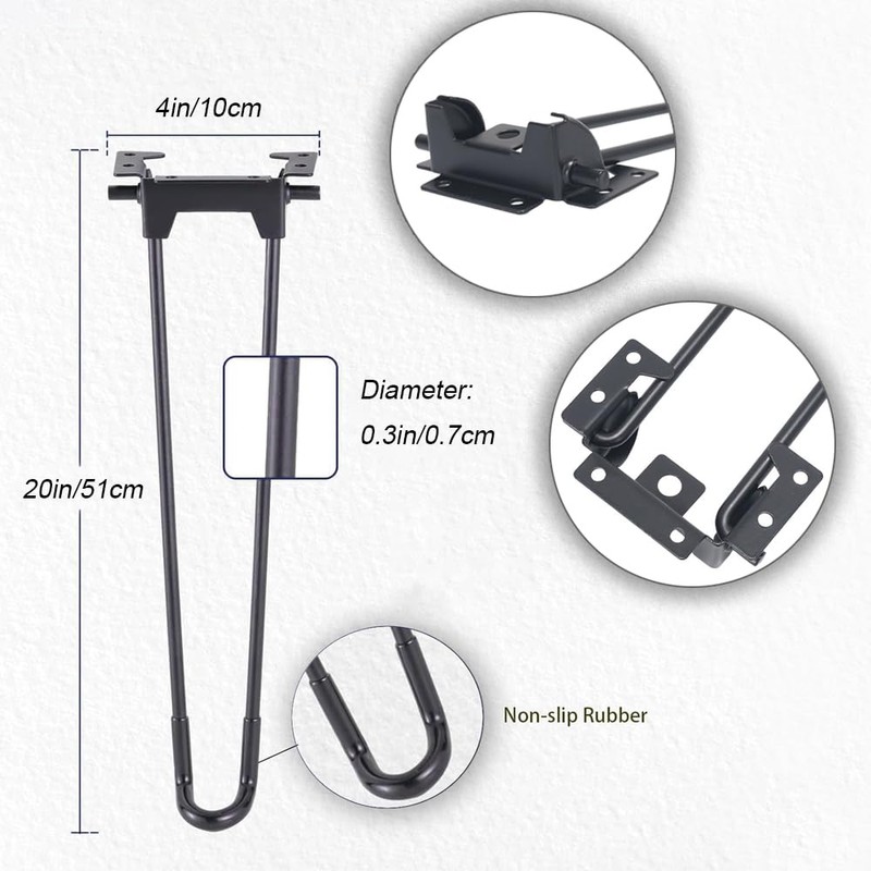 ANTEISI Table Legs，20.4inch Hairpin Table Legs, Folding Hairpin Legs,DIY for