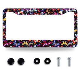 Butterfly Hippie License Plate Frame Beautiful Butterfly License Plate Holder Stainless Steel Auto Parts Colorful License Plate Decoration with Screws Size 12.3" x 6.3" for Men Women