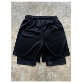 GORGLITTER Boy's Graphic Basketball Shorts 2 in 1 Anime Quick Dry Athletic Running Shorts with Liner Multi Black 13Y