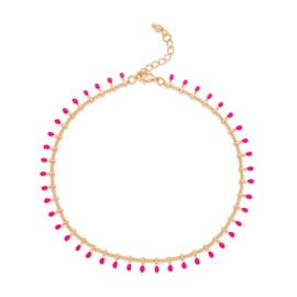 Rocksbox Senna Anklet in Hot Pink - Hot Pink & Gold Ankle Bracelet - 14k Gold Plating with Enamel - Premium Quality Jewelry - 9" with Extender