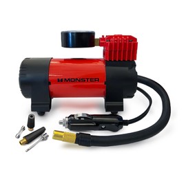 Monster 100 PSI Air Compressor, Tire Inflator, 12V DC Power, Analog Display, Interchangeable Tips, Extra Fuse (10 Foot Cord) (Without Carry Handle)