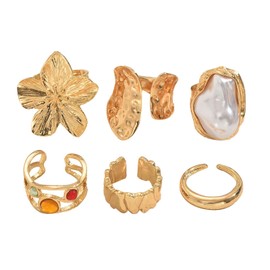 JDRGJTH 6 PCS Chunky Gold Rings for Women, Knuckle Stackable Gold Ring Set Trendy Dainty Hollow Cute Rings Chunky Jewelry Ring Set Gifts for Women