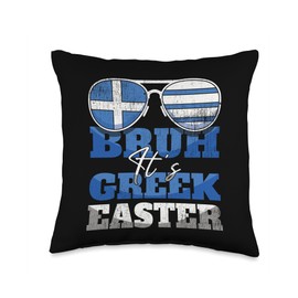 Bruh It's Greek Easter Holiday Greece Flag Greek Easter Throw Pillow
