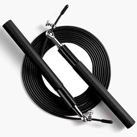 Speed Jump Rope - 360? Swivel Ball Bearing - Adjustable steel coated rope-Aluminum Anti Skipping Handle -Fitness  Boxing  Exercises -Suitable for  and Adults - Color: Black