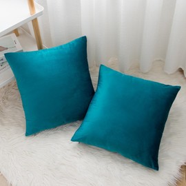Teal Throw Pillows Pack of 2 Velvet Soft Decorative Square Throw Pillow Covers Set Cushion Case for Sofa Bedroom Car 18x18 Inch 45x45 Cm Modern house Home Decor for Sofa Living Room Couch Bed