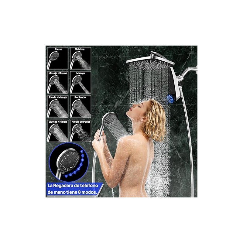 2 En 1 Regaderas para Baño Alta Presion 12” Cabezal