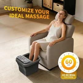 Collapsible Foot Spa Bath with Heat and Massage, Motorized Shiatsu Foot Massager Tub for Plantar Fasciitis & Stress Relief, Temp Control, Bubbles, Remote, Pedicure Spa at Home