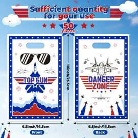 Andi Cppss Fighter Jet Party Favor Bags - 50PCS Fighter Jet Gift Bags for Airplane Birthday Party Supplies, Airplane Plastic Goodie Candy Treat Bag with Handles for Kids Plane Theme Party Decorations