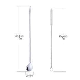 Do Buy Reusable Straws Spoons 18/8 Stainless Steel 8 Pieces Straw Spoons Silver with 2 Brushes Cocktail Latte Macchiato Spoon 21.5 cm