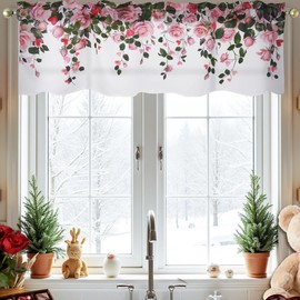 wefrea Valentine Valances for Windows Valentine Rose Heart Short Valance with Rod Pocket Valentines Day Valance for Kitchen Bathroom Bedroom Living Room 54 x 18 inch
