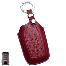 WiiLemz Key Fob Cover for Toyota, Premium Soft Leather Key Case Shell with Key Ring for Toyota Venza RAV4 Prime Land Cruiser Fortuner Grand Highlander Corolla Cross Hilux (RED)