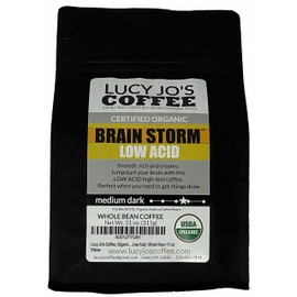 Lucy Jo's Coffee, Organic Brainstorm, Low Acid, Medium Dark, Whole Bean 11 oz