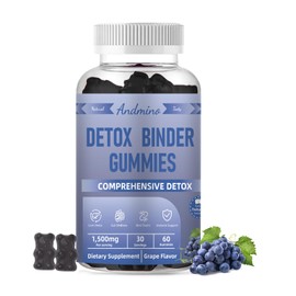 andmino 13-in-1 Detox Binder Gummies 1500mg | Activated Charcoal+Zeolite+Milk Thistle | Heavy Metal & Zeolite Detox | Liver & Gut Dual Support | Non-GMO, Vegan, Gluten-Free, Grape Flavor, 60