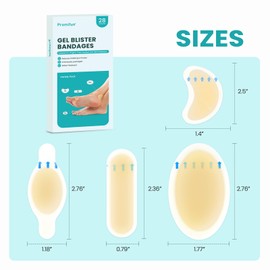 Promifun Blister Pads - 28 ct Water Resistant Hydrocolloid Bandages for Foot, Toe, Heel - Gel Blister Cushions for Prevention & Recovery, Variety Pack