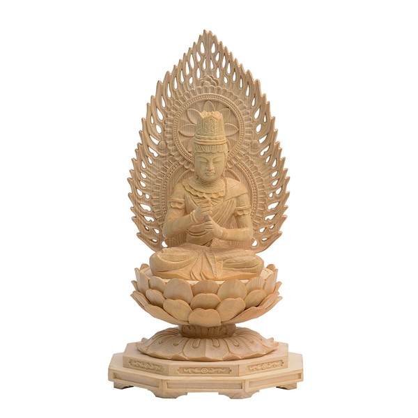 Shingon Buddhist Sculpture Dainichi Nyorai Buddha Statue Shingon Sect Cypress Wood 2.0 inches (2.0 cm), Octagonal Base, Flame Reflection, Born in the Year of Evil, Protection of the Zodiac Sign,