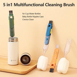 Beauty Nymph 5 in 1 Multifunctional Cleaning Brush Bottle Cup Lid Detail Brush Cup Water Bottles Baby Bottle Nipples Caps Crevice Cleaning Brush (Orange)