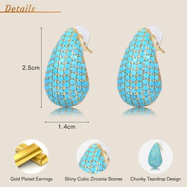 WillTen Gold Drop Earrings for Women, Earring Dupes with Sky Blue Cubic Zirconia, Chunky Gold Hoop Earrings Teardrop Gold Plated Earrings for Women